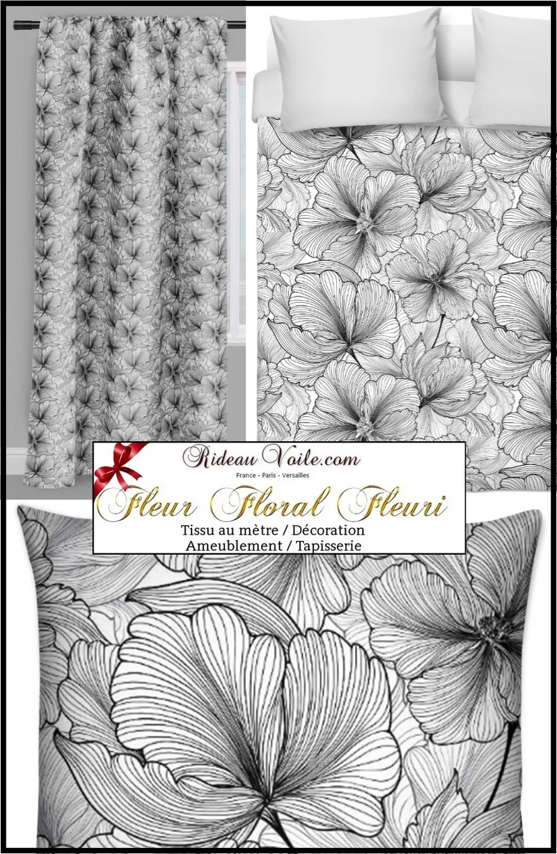 Tissu décoration ameublement au mètre rideau couette voilage imprimé motif fleurs