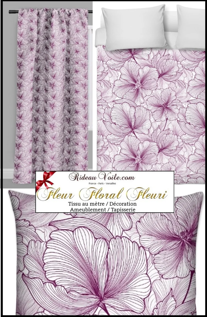 Décoration fleurie tissu ameublement tapisserie siège mètre rideau couette fleurs