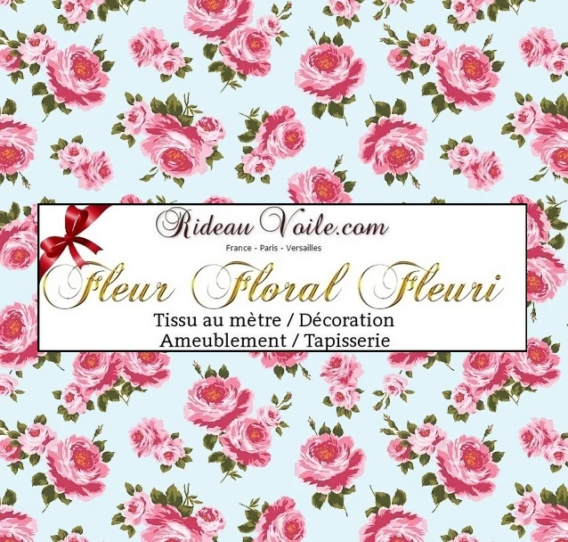 Tissu tapisserie mètre ameublement bleu motif fleurs Roses gardin og møbelstof Rose