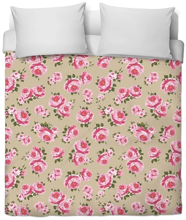Fleurs de Roses fond beige tissu au mètre rideau couette Tessuto motivi floreali metro