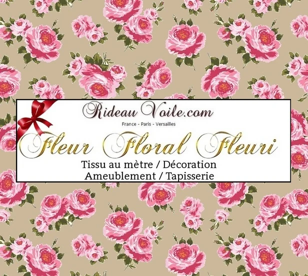 Fleurs de Roses fond beige tissu au mètre rideau couette Tessuto motivi floreali metro