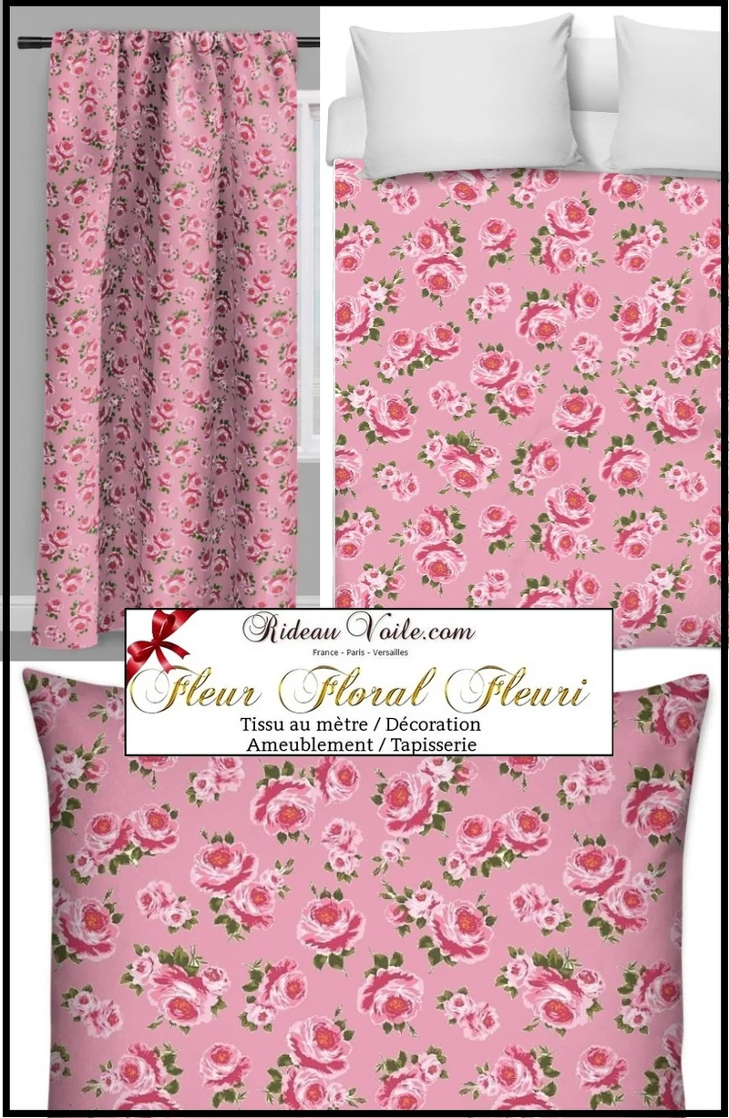 Tapisserie ameublement tissu fleuri mètre rideau couette fleurs Gardin og møbelstof Rose