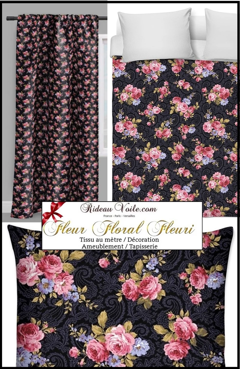 Tissu au mètre rideau couette motif fleur Flower curtain fabric meter upholstery Roses