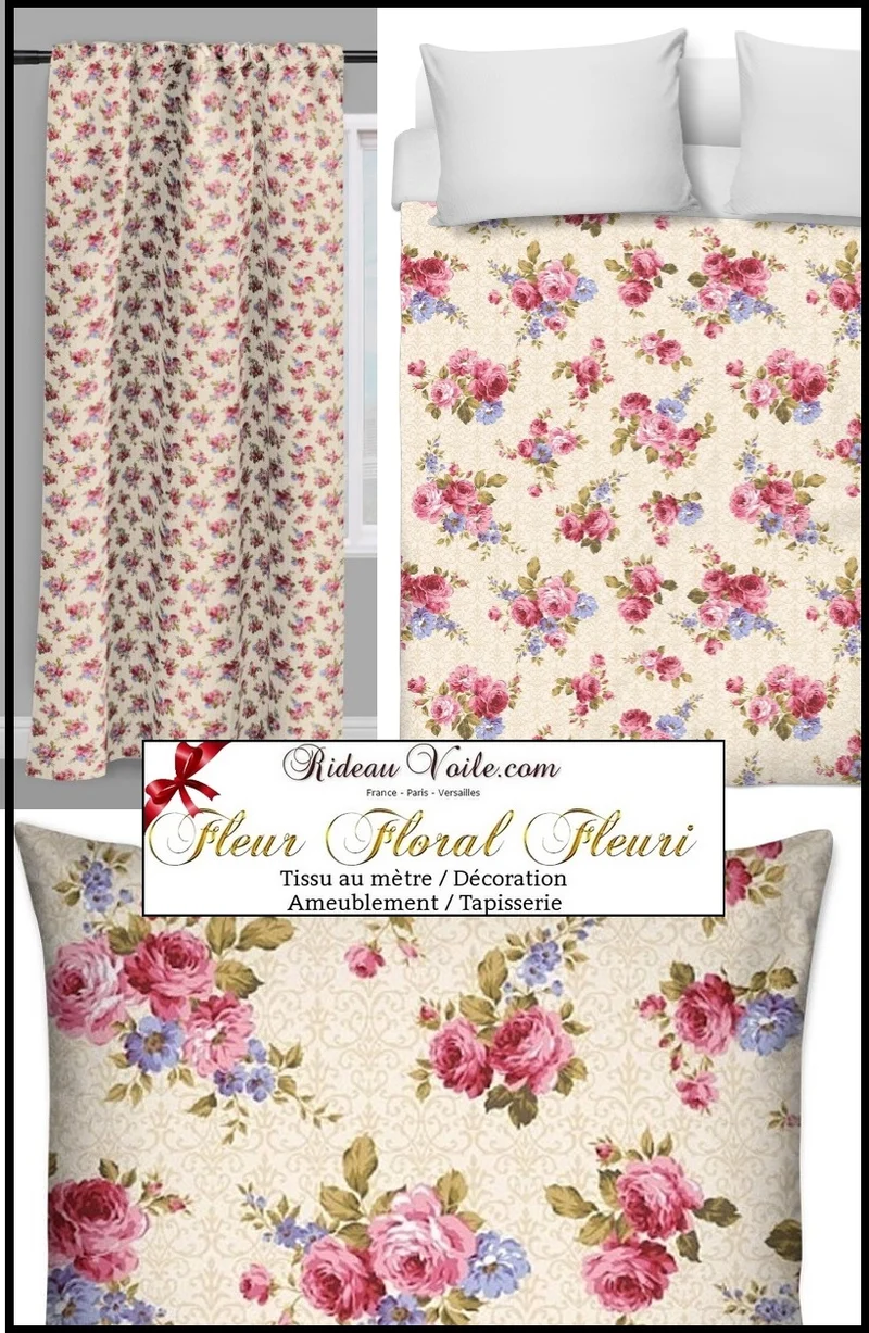 Tissu ameublement tapisserie motif fleurs Roses Flower curtain fabric meter upholstery