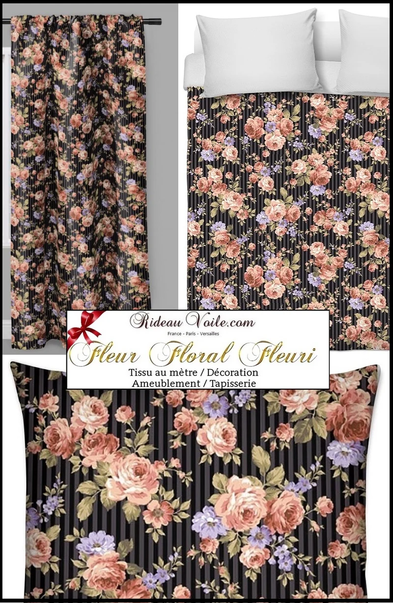 Tissus ameublement mètre motif fleur Roses rideau couette Ignifugé occultant voilage