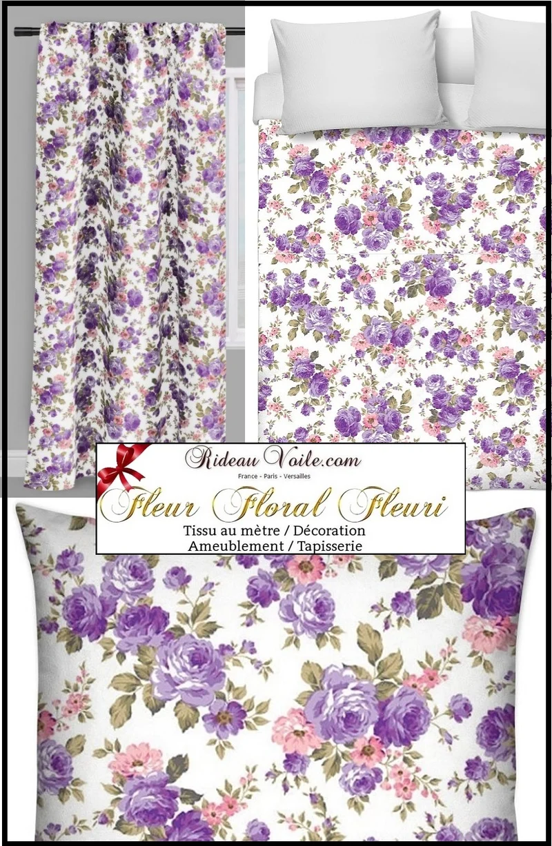 Tissus déco tapisserie mètre motif fleur Roses rideau couette Ignifugé occultant voilage