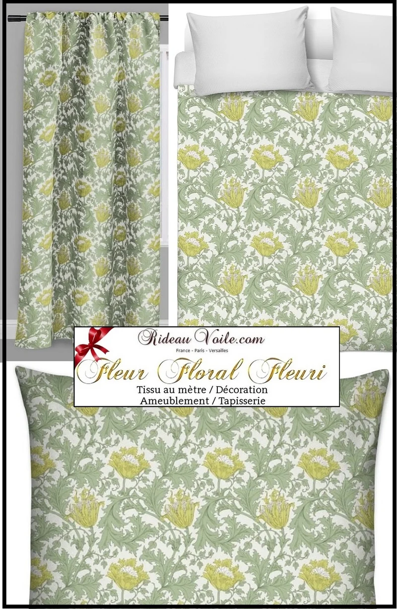 Tissu imprimé ameublement mètre vert Fleurs feuilles Flower furnishing modern fabrics