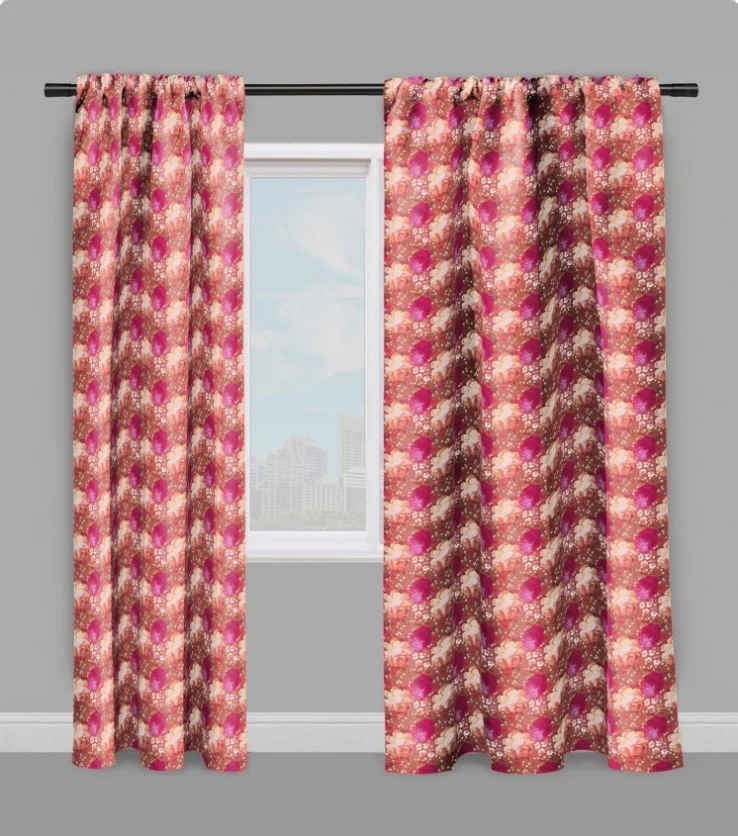 Motif fleur rose fushia rideau coussin couette mètre fleuri