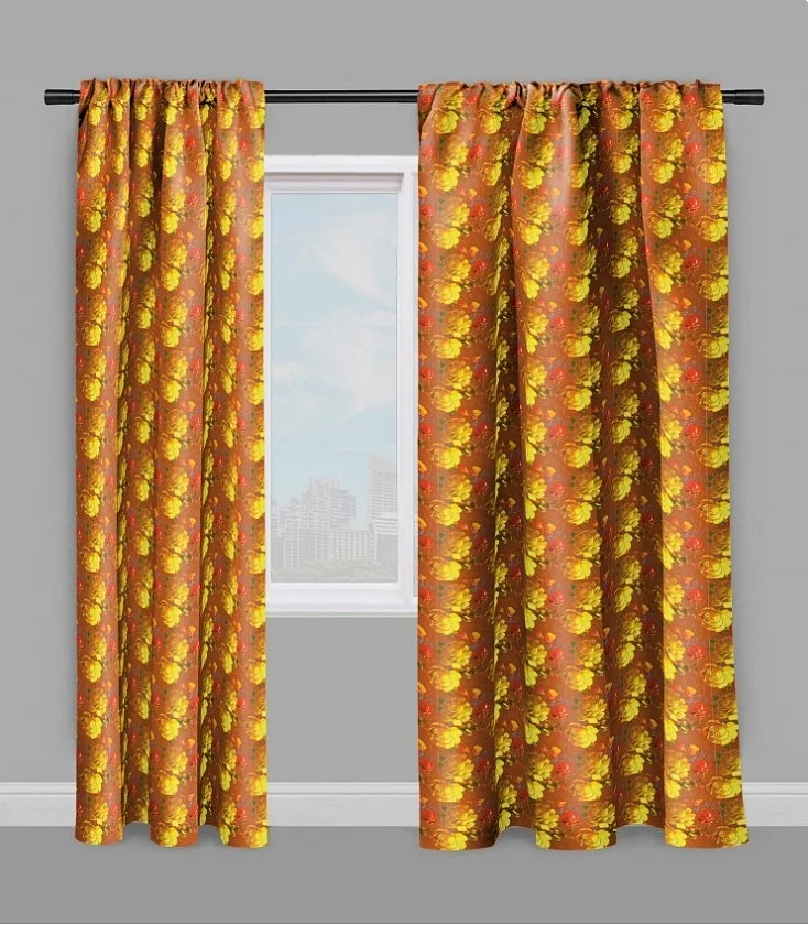 Décoration fleurie imprimé fleurs Russe jaune rideau voilage couette tissu au mètre