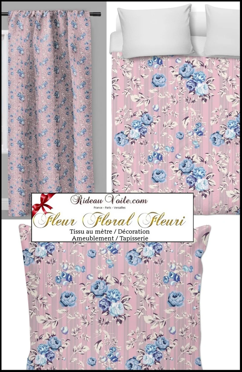 Rideau housse couette tissu imprimé ameublement mètre fleuri style Roses Anglaise