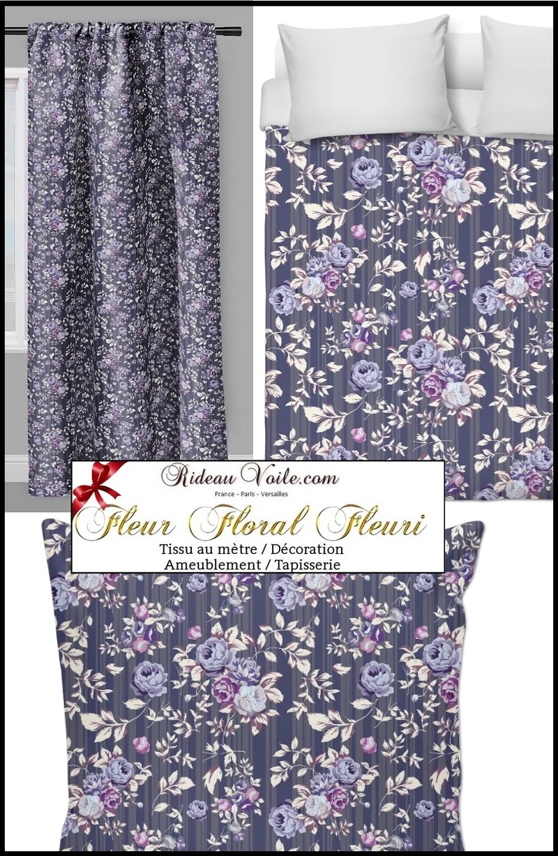 Rideau housse couette tissu imprimé ameublement mètre fleuri fleurs Roses Anglaise