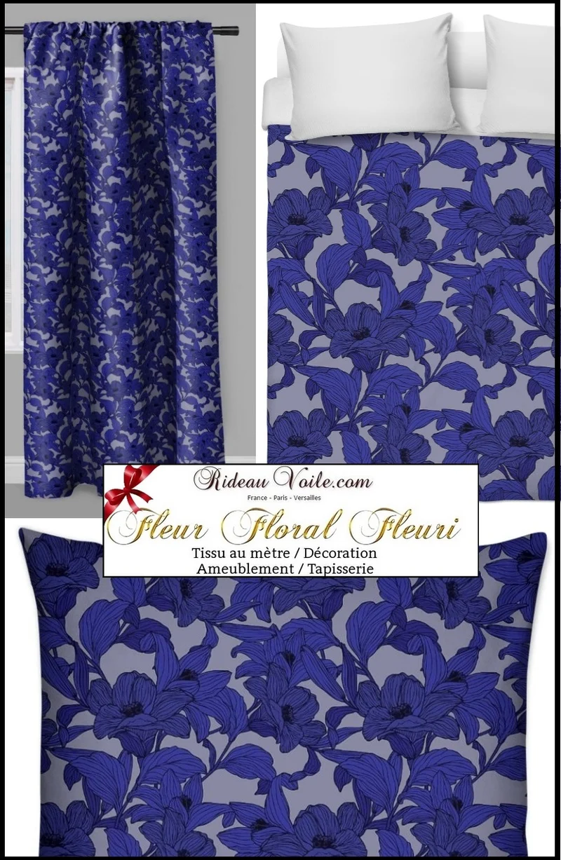 Motif fleur de lys bleu rideau tissu imprimé au mètre florales cortina tenda flores