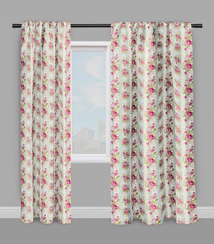 Tissu ameublement fleurs rideau couette mètre rayures bleu flowers fabrics upholstery