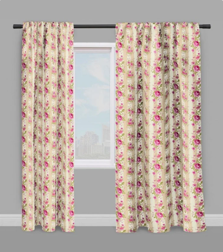 Tissu rayé motif floral ameublement Fleurs mètre rideau voilage couette ignifugé