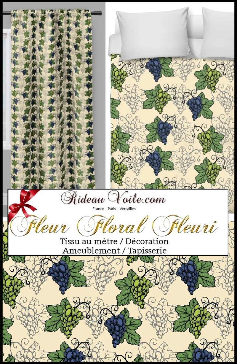 Tissu Motif plantes fleurs vigne grappe de raisin tissu imprimé ameublement au mètre