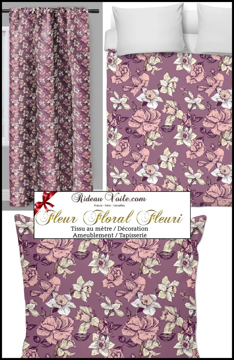 Boutique tissu ameublement motif fleurs mètre rideau voilage tapisserie cortina flores