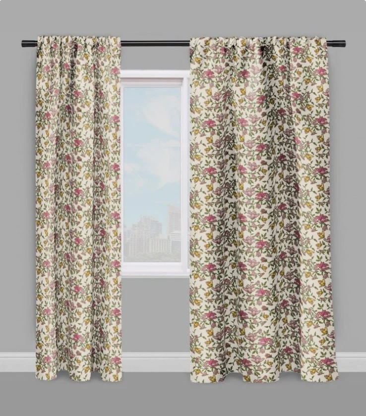Tissu ameublement imprimé fleurs branches mètre rideau french fabrics flowers meter