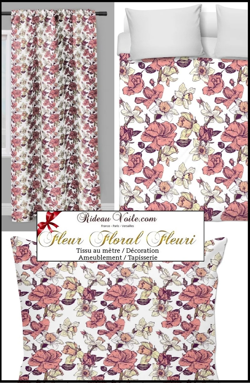 Boutique tissu au mètre imprimé fleurs rideau fleuri housse de couette voilage siège