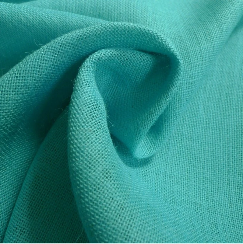 Tissu fibre ethnique Toile de Jute coloré bleu turquoise au mètre rideau