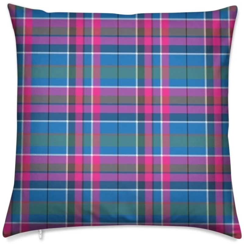 Tissu ameublement carreaux Madras bleu violet rose fushia au mètre rayé rideau