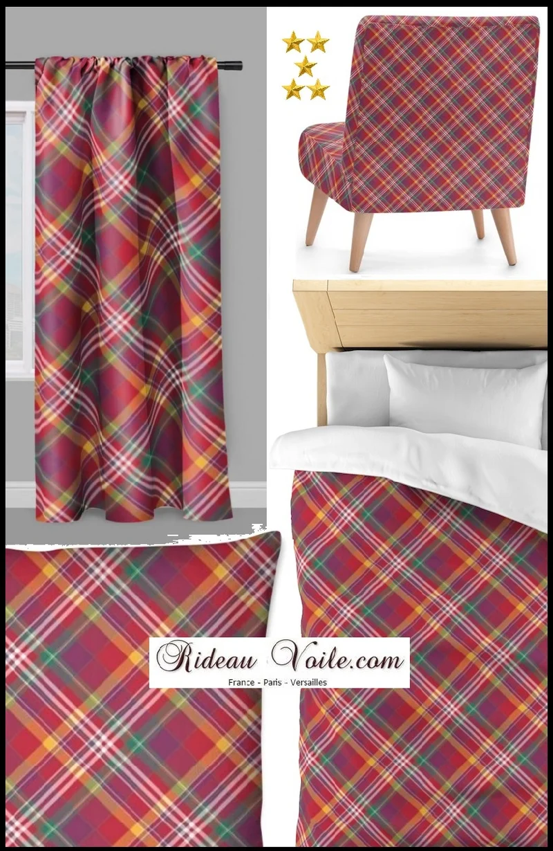Tissu ameublement carreaux Madras mètre couture rideau couette coussin tapisserie