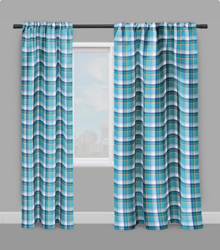 Tissu carreaux Madras Antillais mètre rayé bleu rideau couette coussin tapisserie