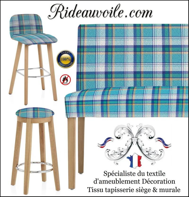 Tissu carreaux Madras Antillais mètre rayé bleu rideau couette coussin tapisserie