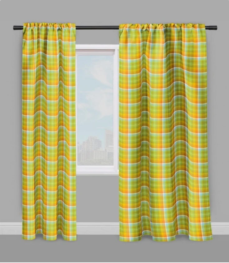 Tissu ameublement carreaux Madras Antillais mètre jaune vert rideau couette coussin