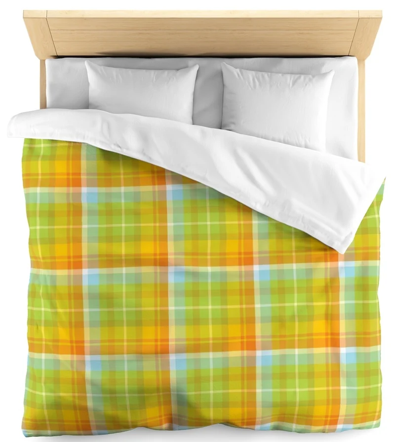 Tissu ameublement carreaux Madras Antillais mètre jaune vert rideau couette coussin