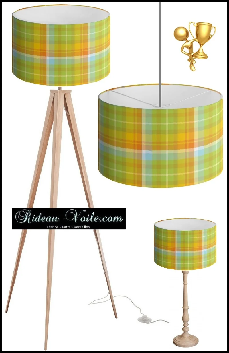 Tissu ameublement carreaux Madras Antillais mètre jaune vert rideau couette coussin