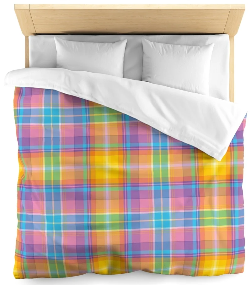 Tissu décoration carreaux Madras Antillais mètre jaune orange bleu rideau couette