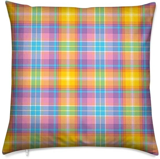 Tissu décoration carreaux Madras Antillais mètre jaune orange bleu rideau couette