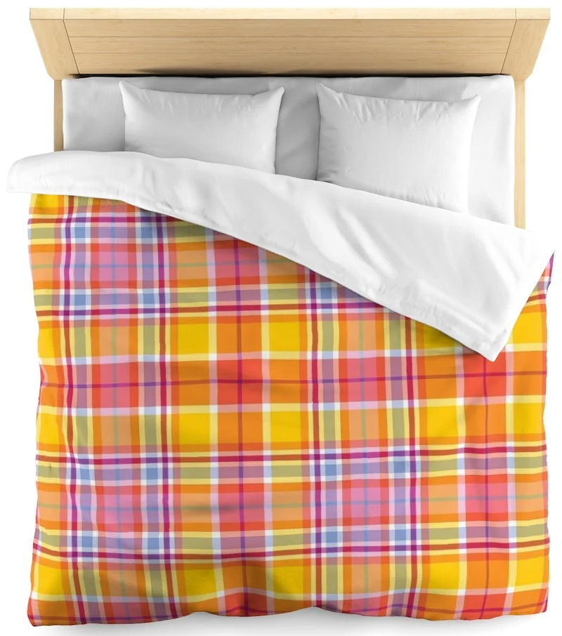 Tissu carreaux Madras Antillais Réunion Guadeloupe au mètre jaune orange rideau voilage
