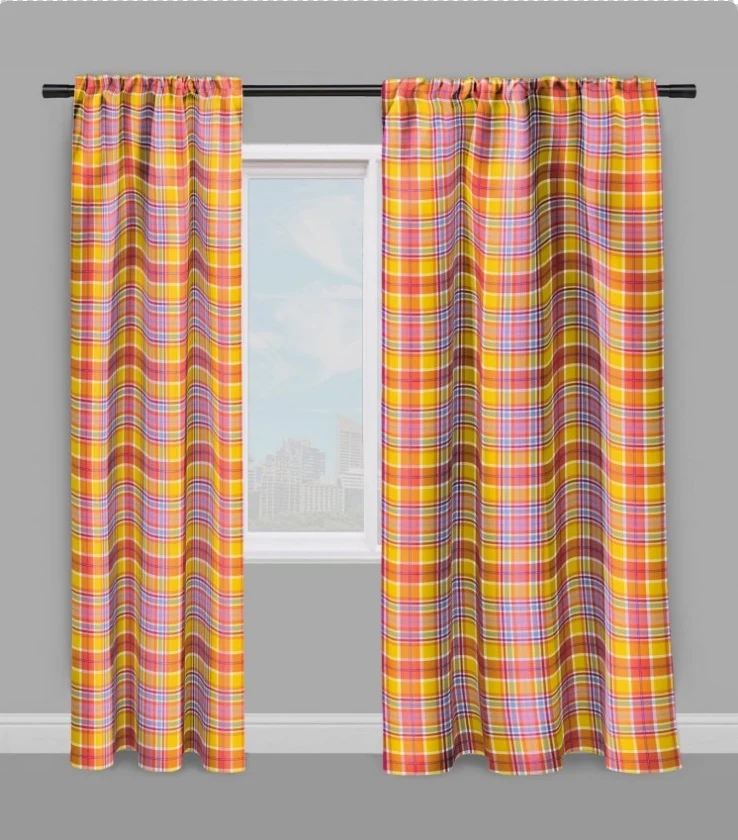 Tissu carreaux Madras Antillais Réunion Guadeloupe au mètre jaune orange rideau voilage