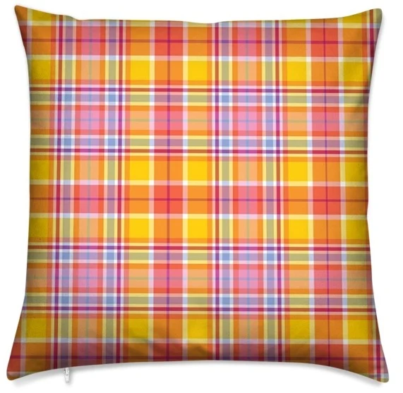 Tissu carreaux Madras Antillais Réunion Guadeloupe au mètre jaune orange rideau voilage