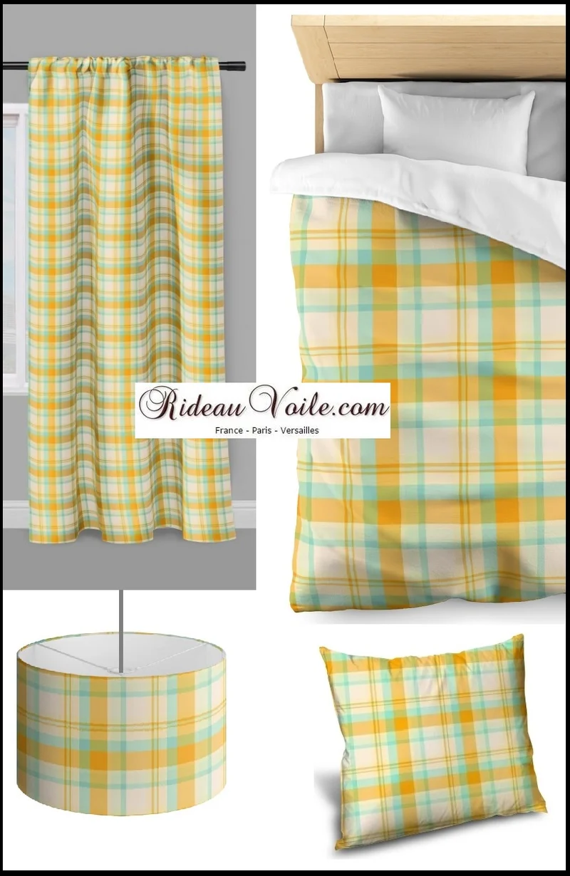 Tissu ameublement imprimé carreaux Madras ameublement au mètre motif rayures jaune