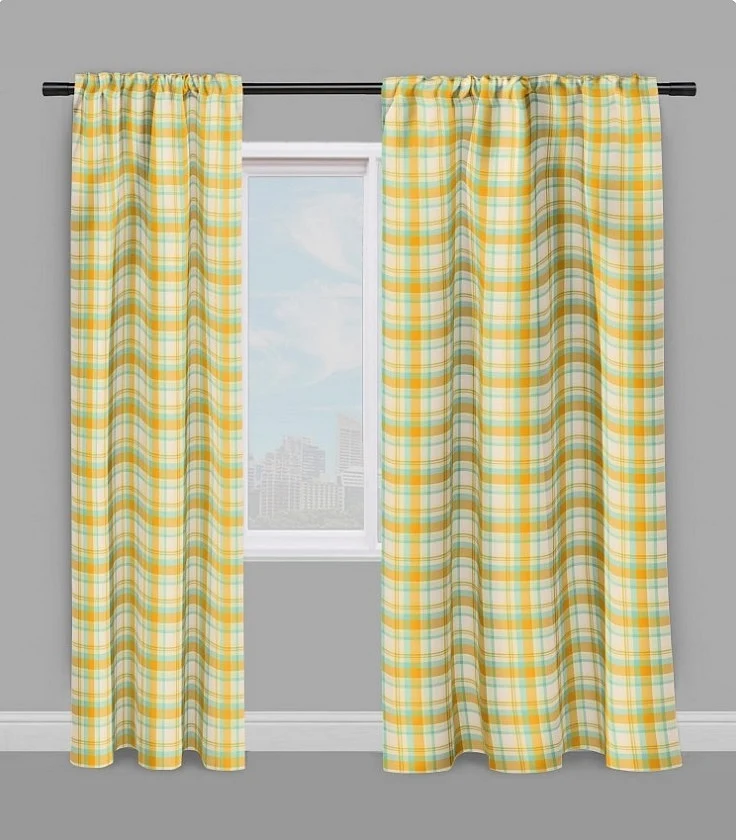 Tissu ameublement imprimé carreaux Madras ameublement au mètre motif rayures jaune