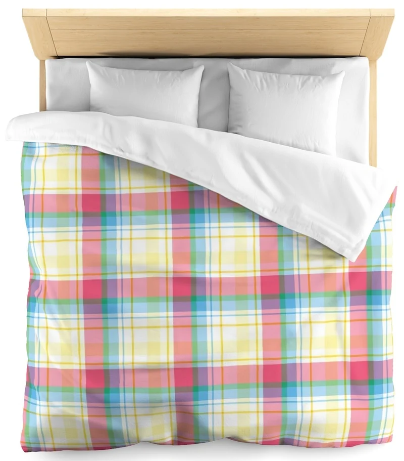 Tissu décoration carreaux Madras ameublement au mètre motif lignes rayures rose bleu
