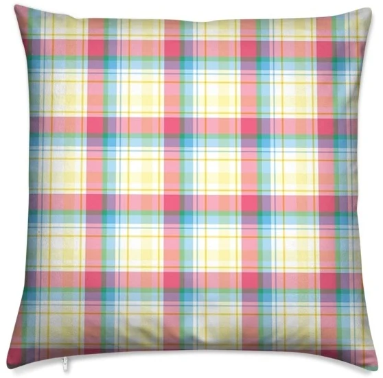 Tissu décoration carreaux Madras ameublement au mètre motif lignes rayures rose bleu
