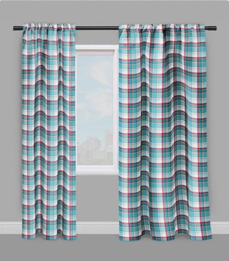 Tissu ameublement décoration tapisserie carreaux Madras au mètre occultant ignifugé