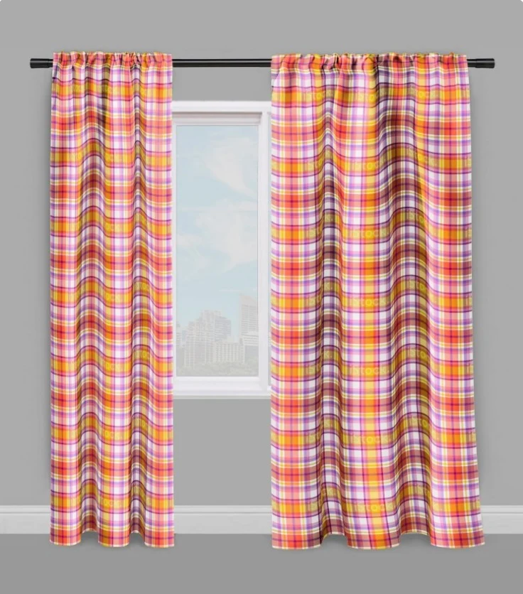 Tissu motif imprimé rideau voilage tapisserie carreaux Madras ameublement au mètre