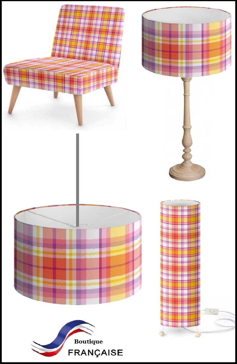 Tissu motif imprimé rideau voilage tapisserie carreaux Madras ameublement au mètre