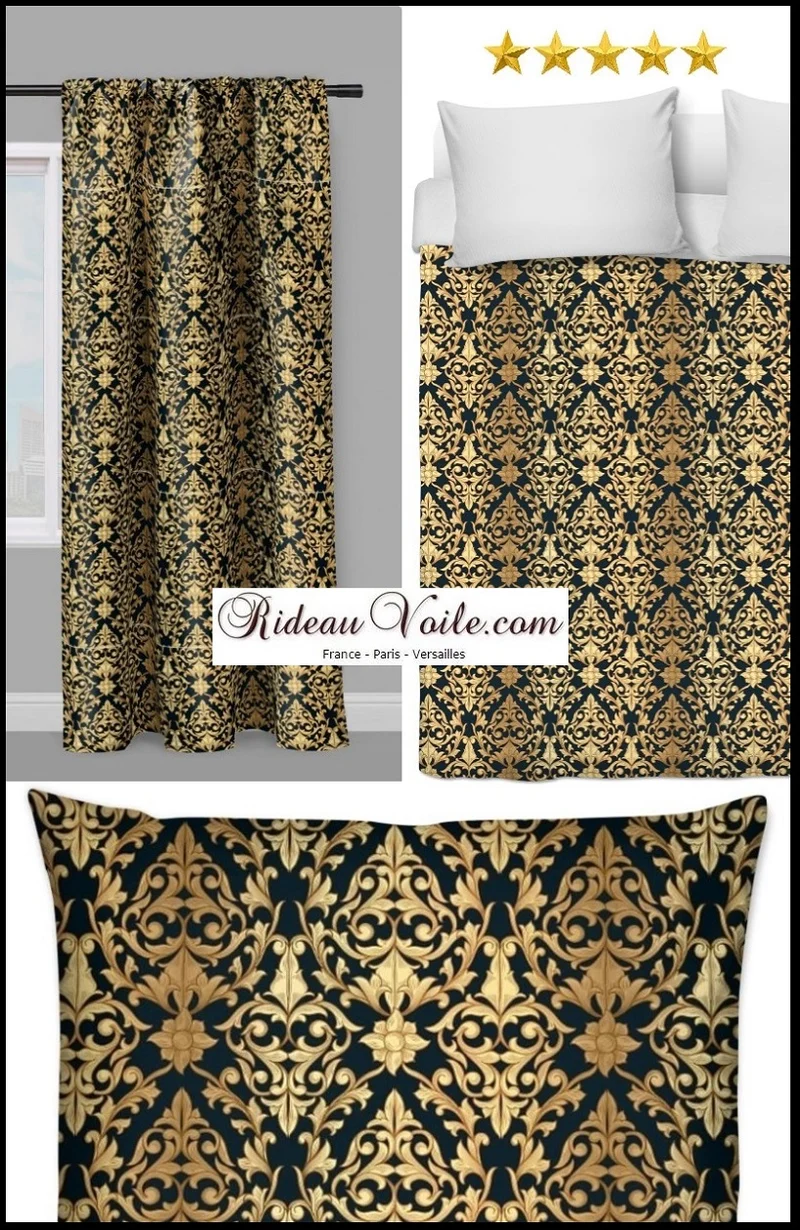 Damasco Or Baroque Lampas Liturgie Tissu ameublement noir mètre rideau voilage