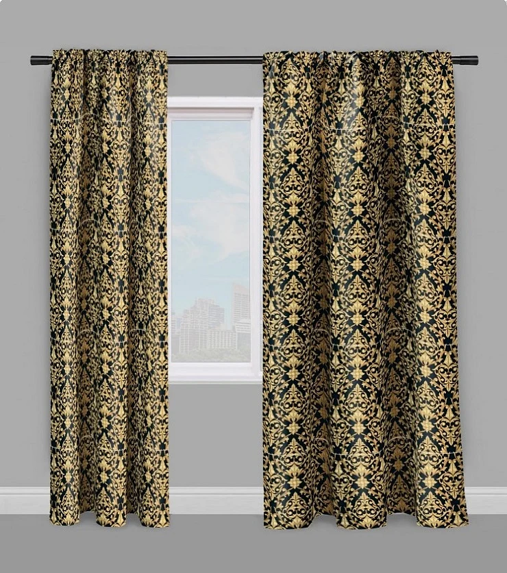 Damasco Or Baroque Lampas Liturgie Tissu ameublement noir mètre rideau voilage