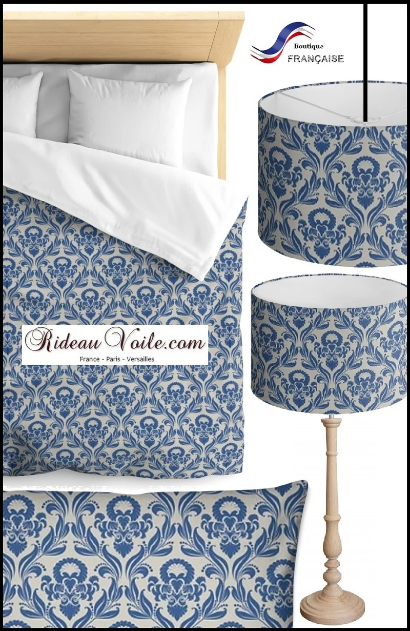 Tissu ameublement mètre motif Baroque bleu rideau voilage couette tapisserie siège