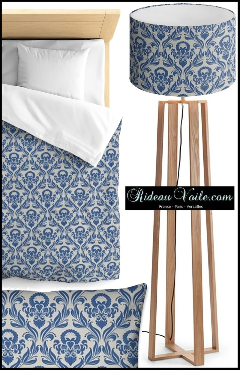 Tissu ameublement mètre motif Baroque bleu rideau voilage couette tapisserie siège