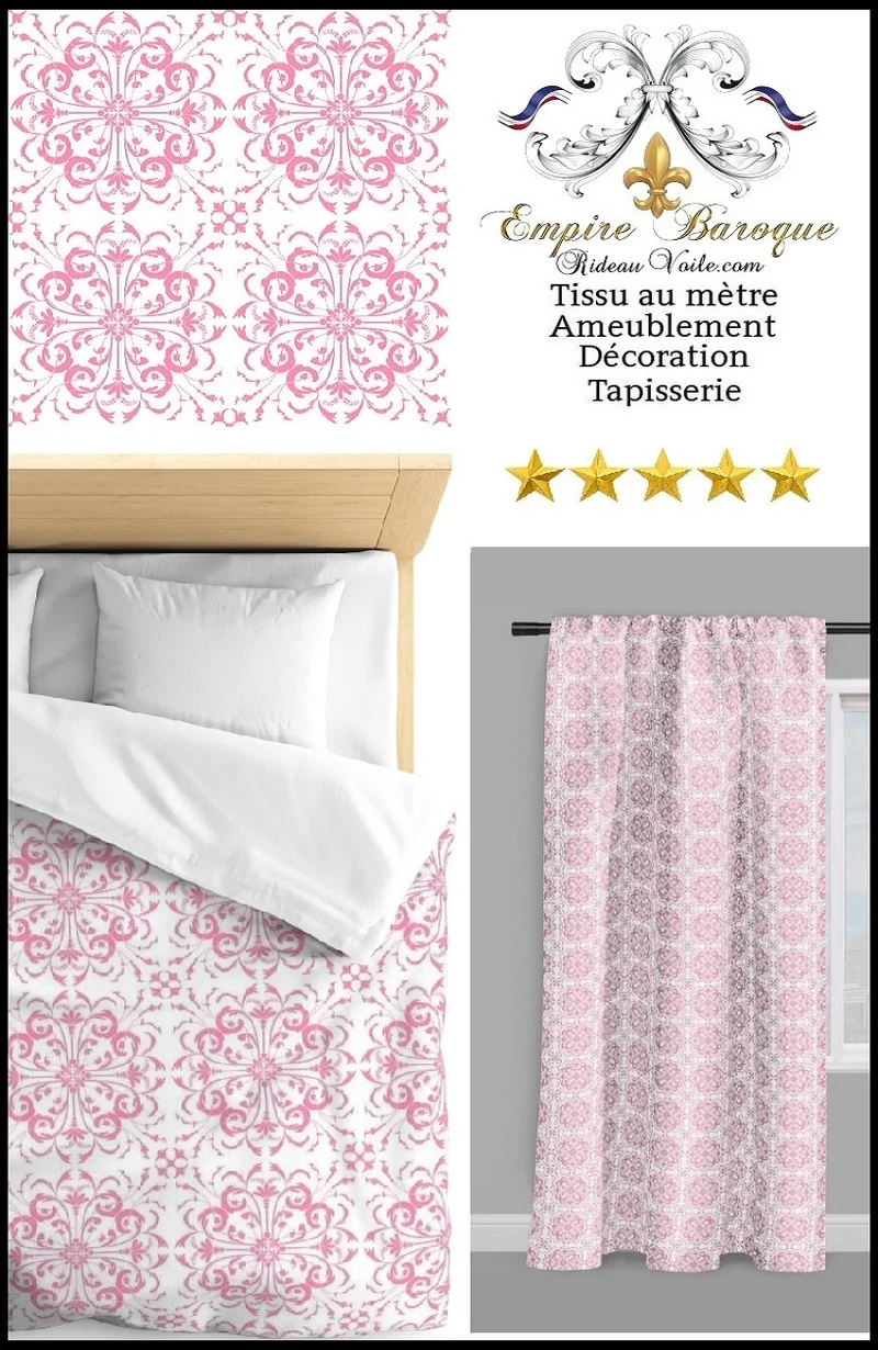 Boutique Tissu ameublement mètre tapisserie motif fleur Empire Baroque Rococo rose
