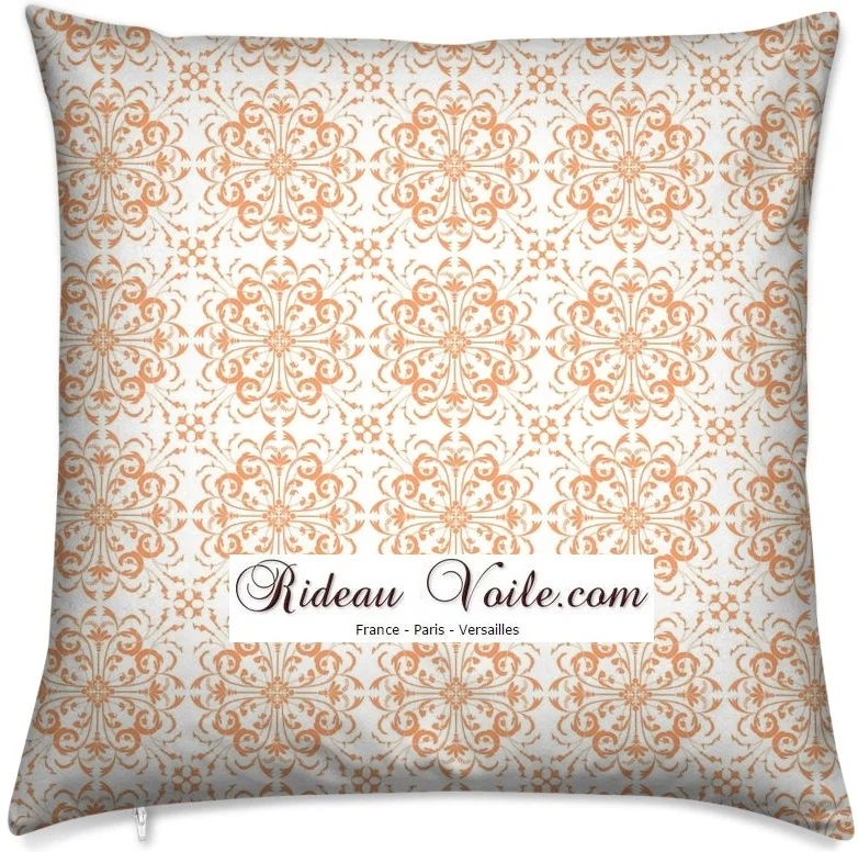 Tissu ameublement mètre motif fleurs style Rococo Baroque ornement orange