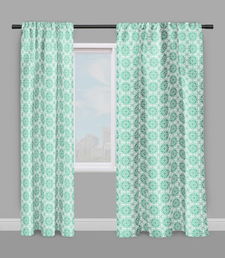 Tissu ameublement mètre FLORAL Rococo Baroque ornement vert ignifugé rideau