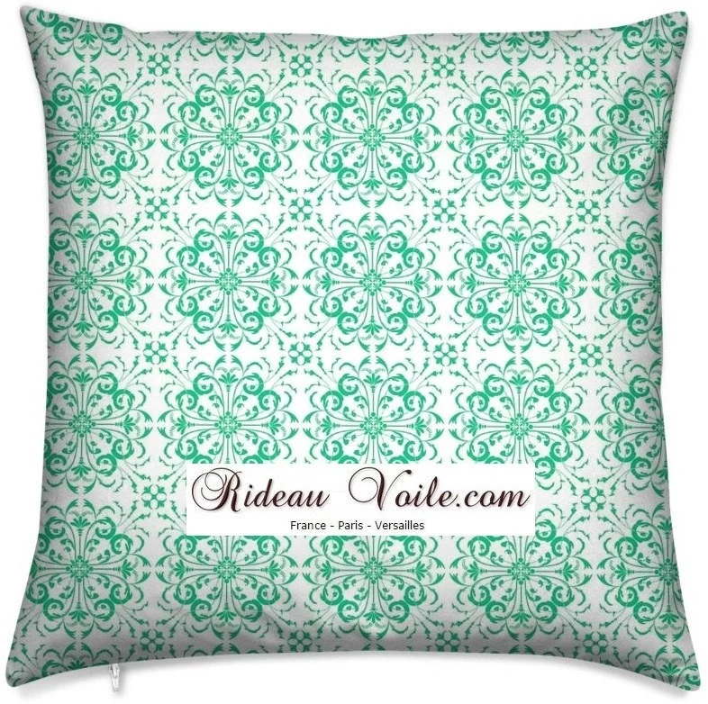 Tissu ameublement mètre FLORAL Rococo Baroque ornement vert ignifugé rideau